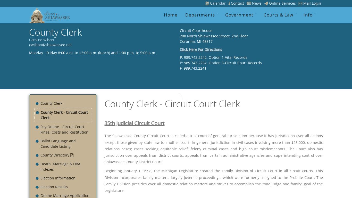 County Clerk - Circuit Court Clerk - Shiawassee